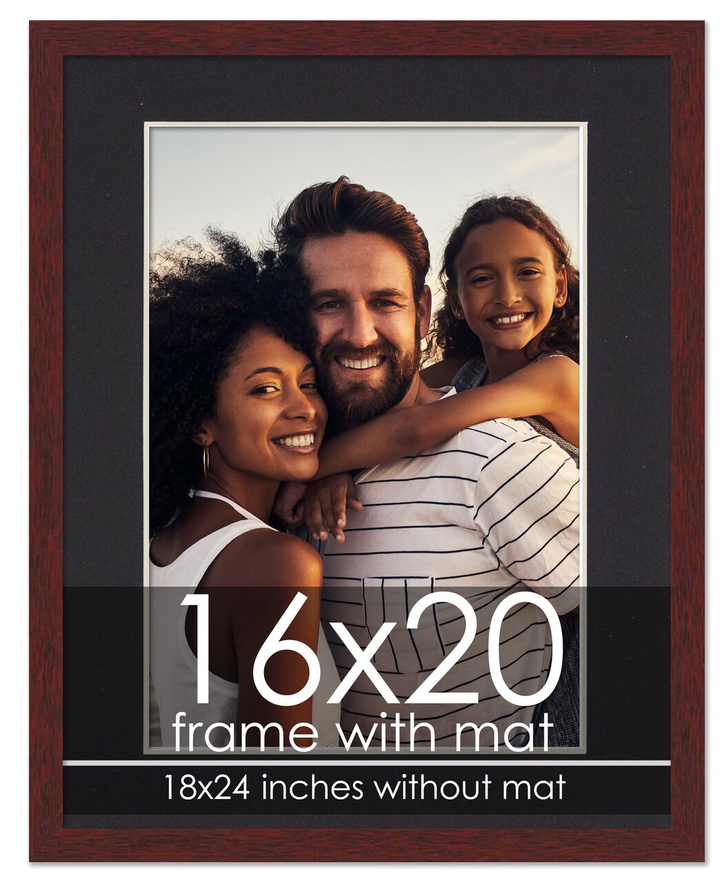 Brown Frame Wood Grain with Black Photo Mat, UV Acrylic Front, Foam Board Backing, 60 Sizes Available
